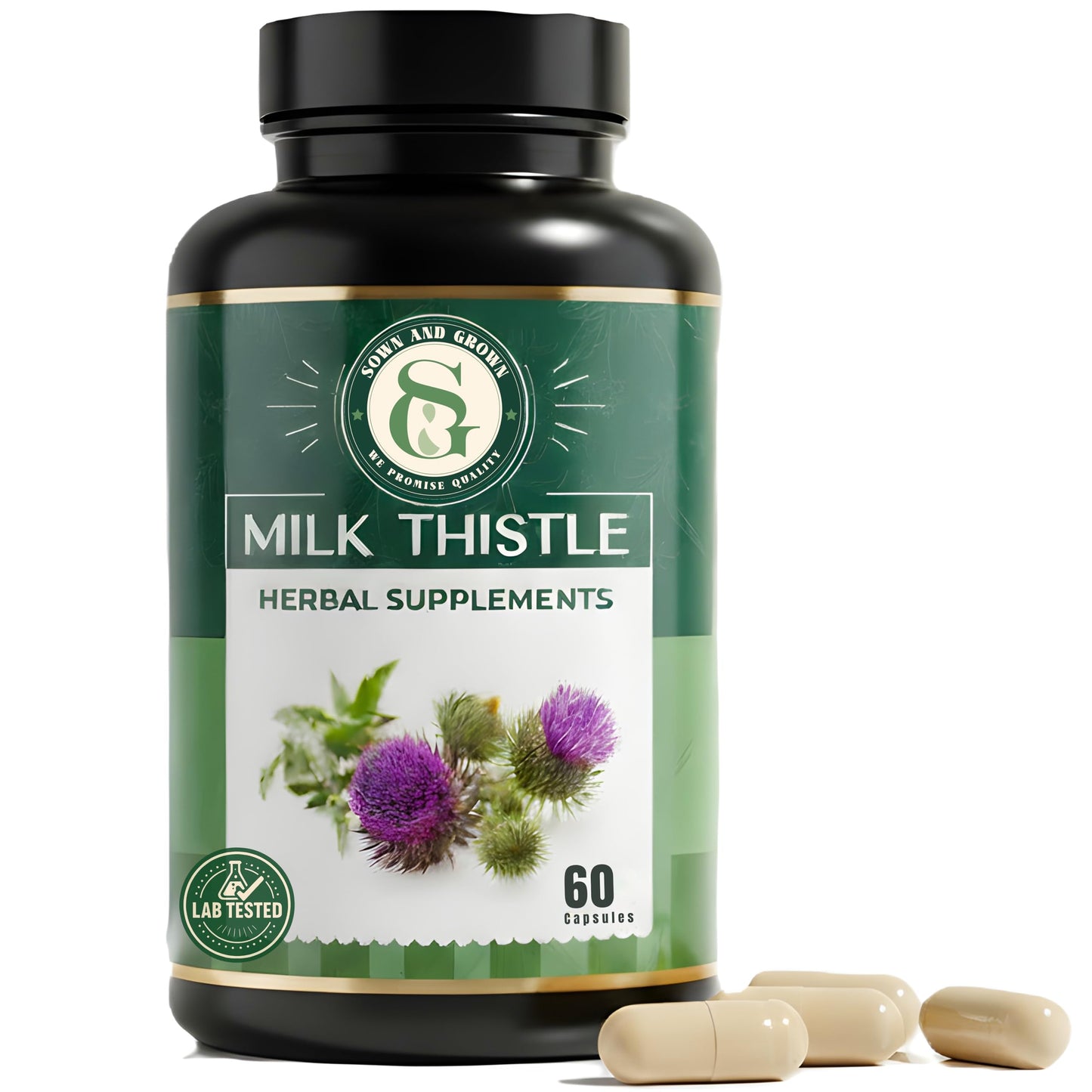 Sownandgrown Milk Thistle 250mg Concentrated Extract with Silymarin – High Potency Liver Cleanse Detox & Support Supplement – 60 Capsules
