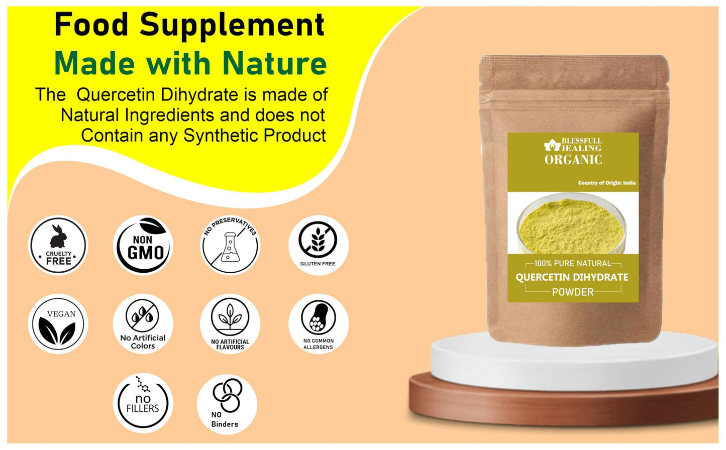 Blessfull Healing Organic Quercetin Dihydrate Powder, 3.53 oz