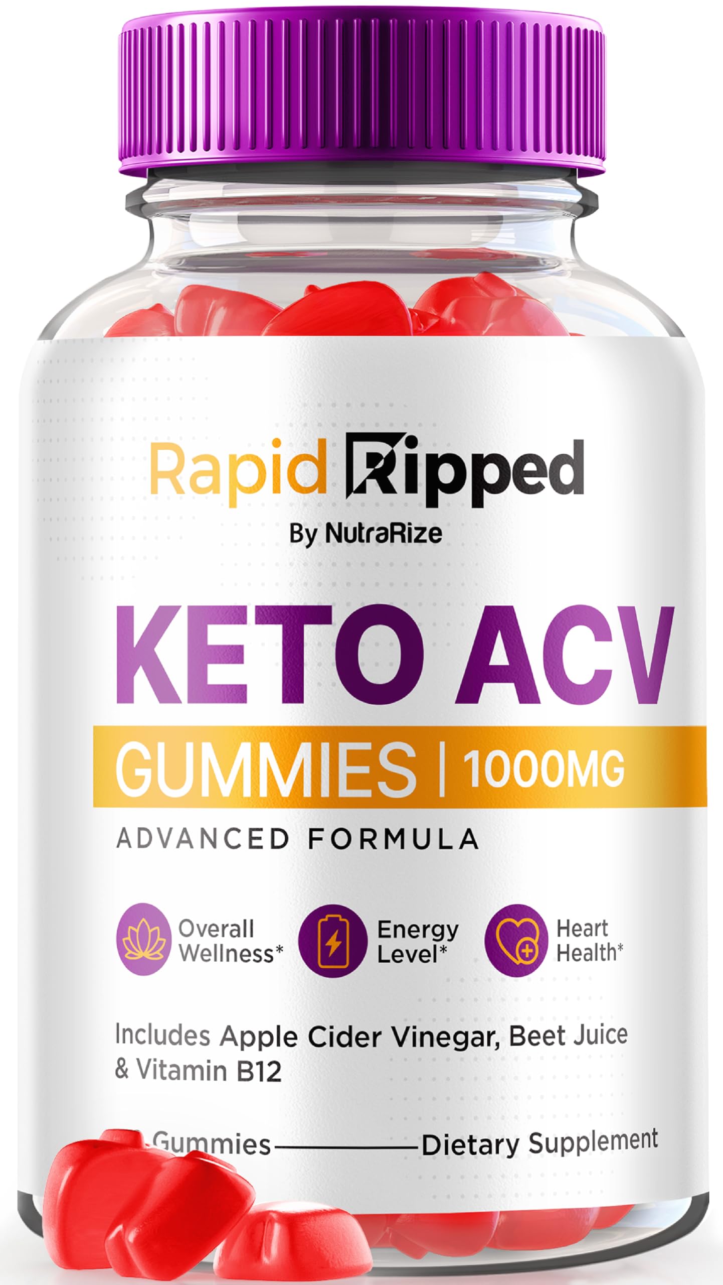 NutraRize Rapid Ripped Keto ACV Gummies, 60 Gummies
