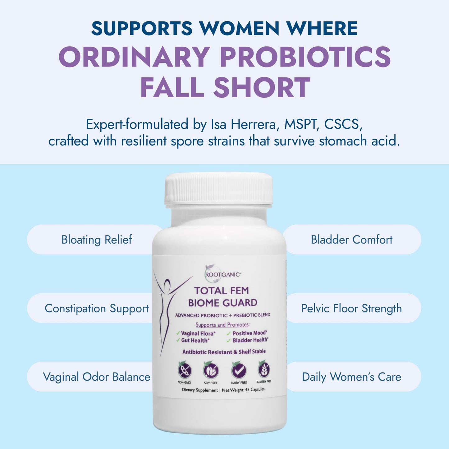 Rootganic Total Fem Biome Guard Pre+Probiotics for Women Capsule 45 Count