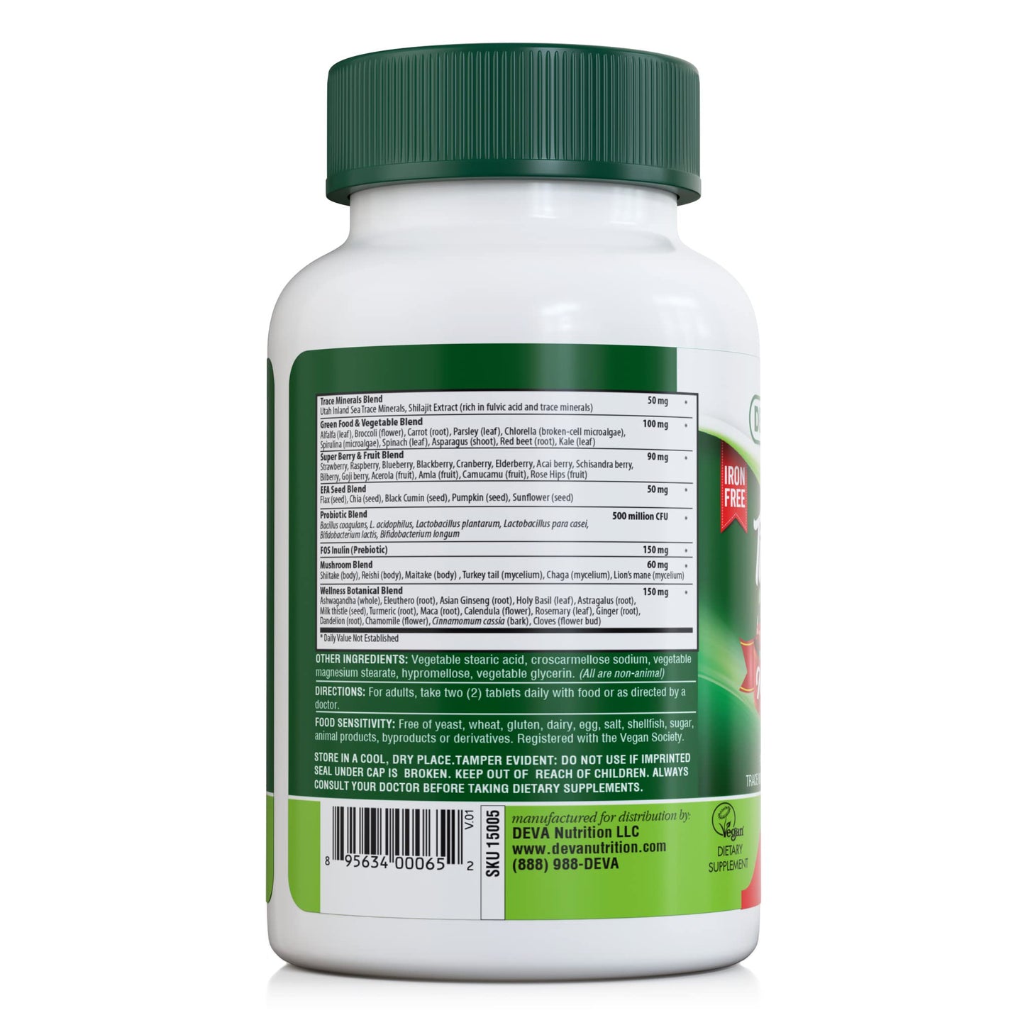 DEVA Tuba Prime Vegan Multivitamin Iron-Free Tablet, 90 Tablets