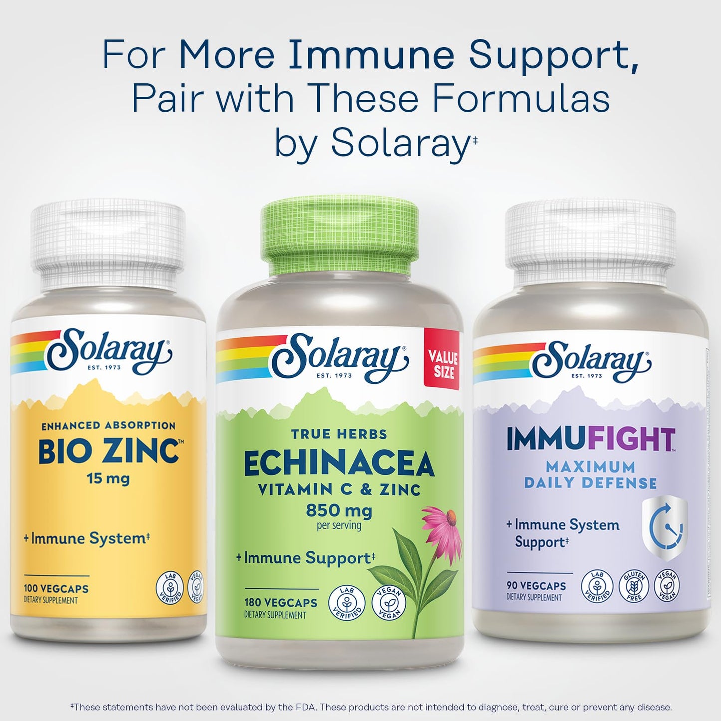 Solaray Echinacea with Vitamin C & Zinc Immune Support Capsule, 180 Capsules