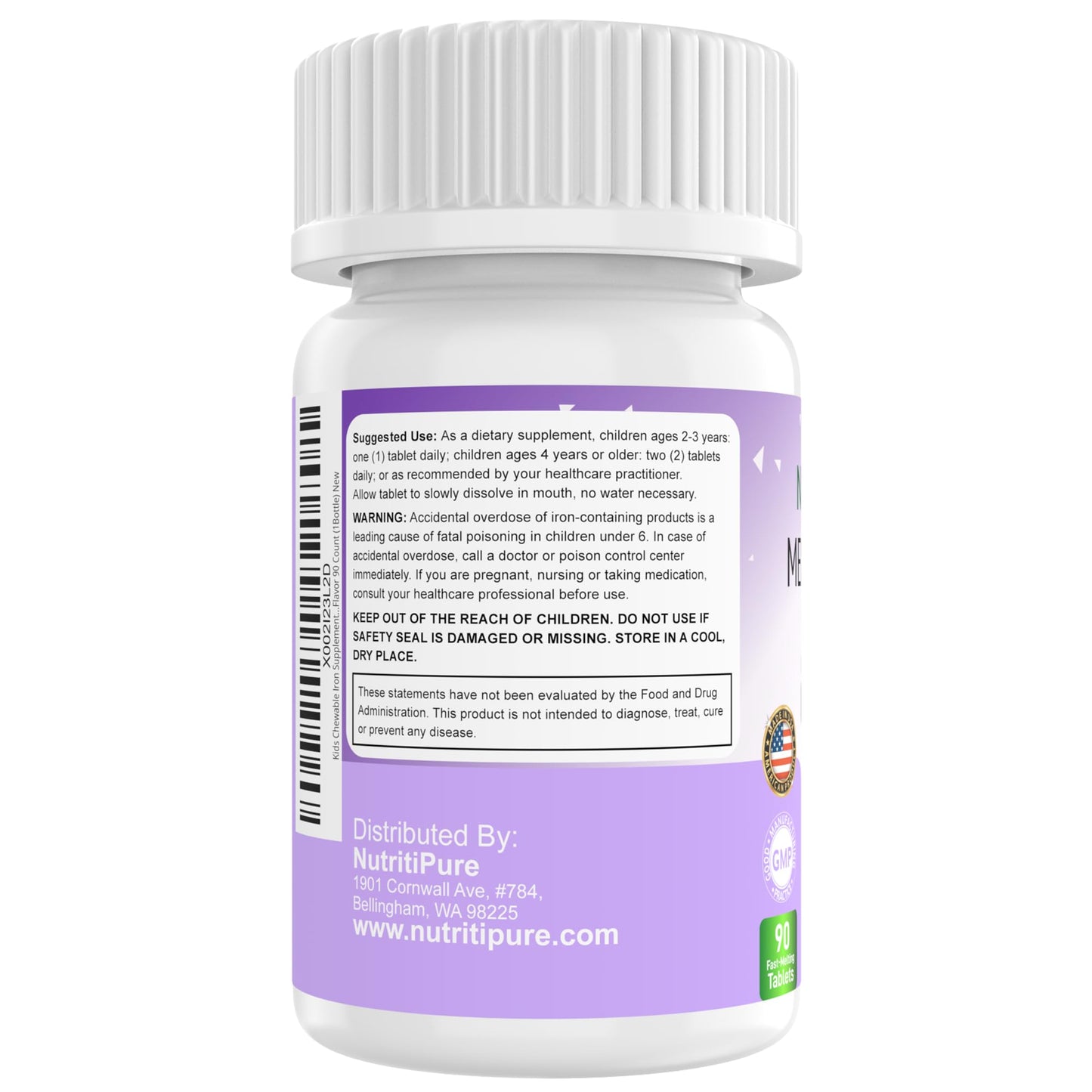 NutritiPure Kids Chewable Iron Supplement with Ferronyl Carbonyl Iron 9 mg and Vitamin C 30 mg, 90 Tablets