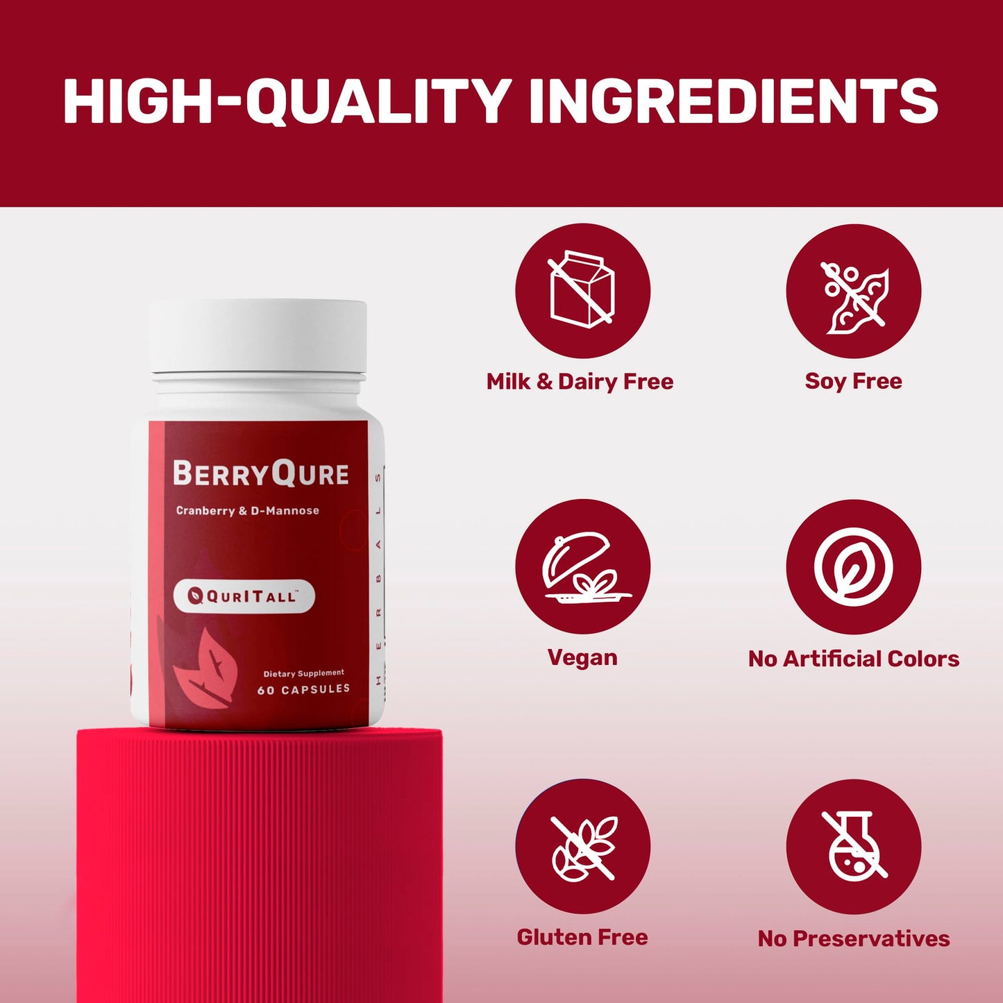 QurItAll BerryQure Cranberry & D-Mannose Supplements for Women - D-Mannose Pills with Cranberry Juice Powder, Hibiscus Flower & Dandelion Herb Supports Urinary Tract Health - 60 Capsules