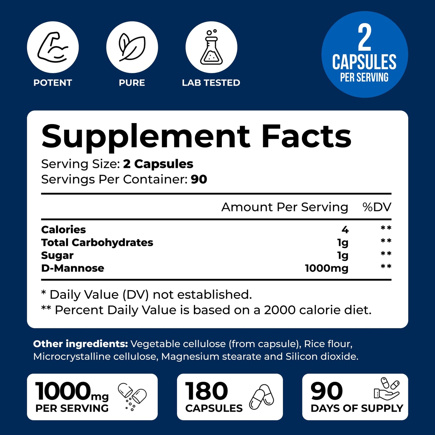 We Like Vitamins D-Mannose 1000mg Veggie Capsules, 180 Count