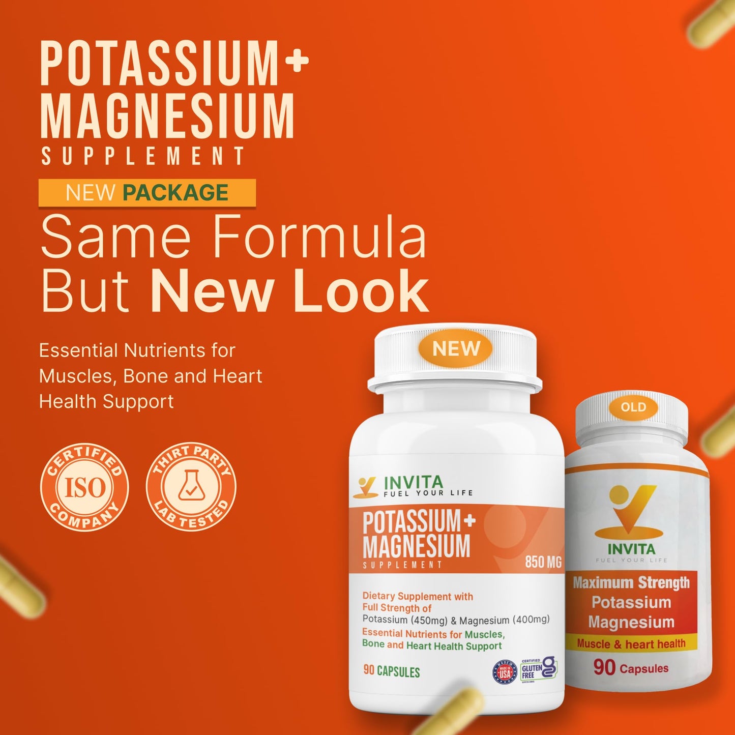 INVITA Potassium Magnesium Supplement Capsules 90 Count