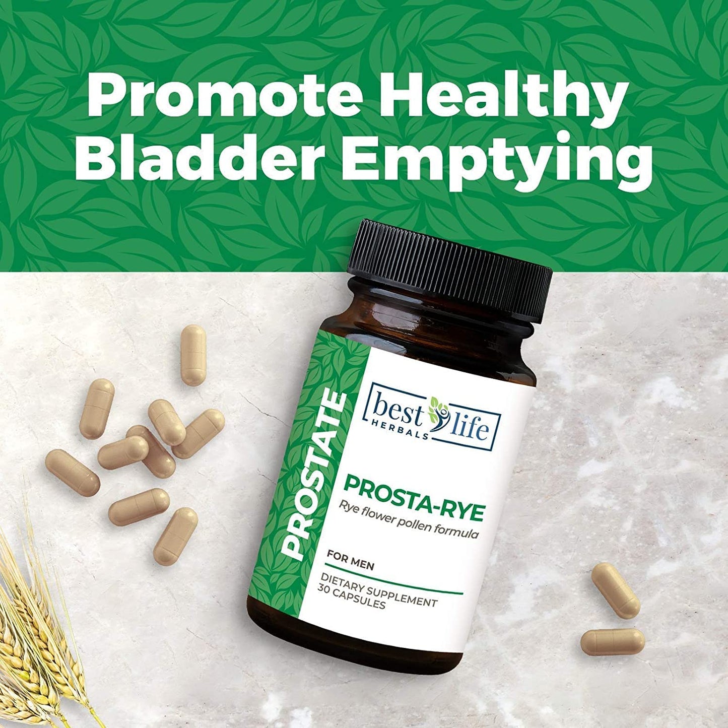 Best Life Herbals Prosta-Rye Natural Prostate Supplement Capsules, 2 Bottles
