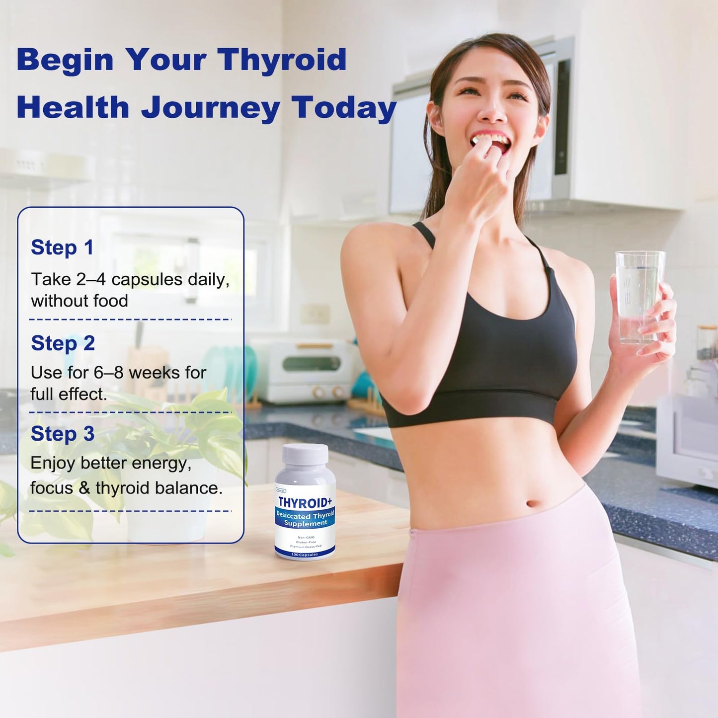 Jkrova Grass-Fed Desiccated Thyroid Supplement Capsules, 100 Count