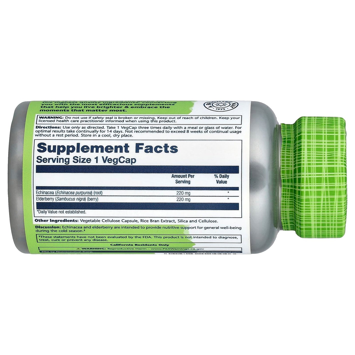 SOLARAY Echinacea and Elderberry Supplement Capsules, 100 Capsules