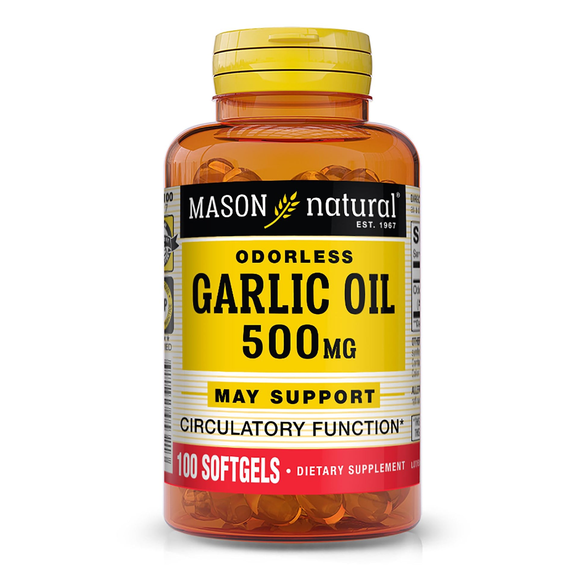 MASON NATURAL Garlic Oil 500 mg Odorless Allium Sativum Supplement Softgels, 100 Count