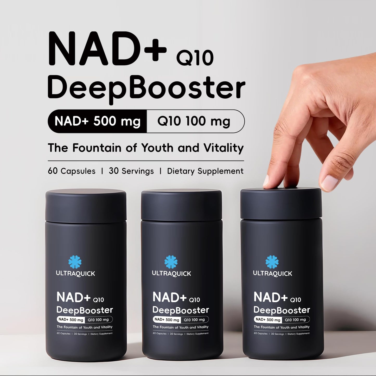 ULTRAQUICK NAD+ Supplement 500mg with CoQ10 100mg Capsules, 60 Count