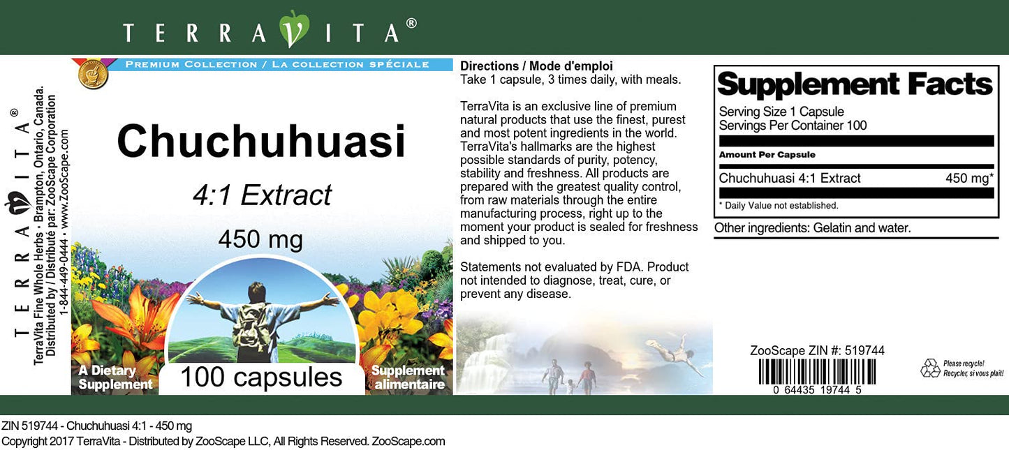 Terravita Chuchuhuasi 4:1-450 mg Capsules, 100 Count