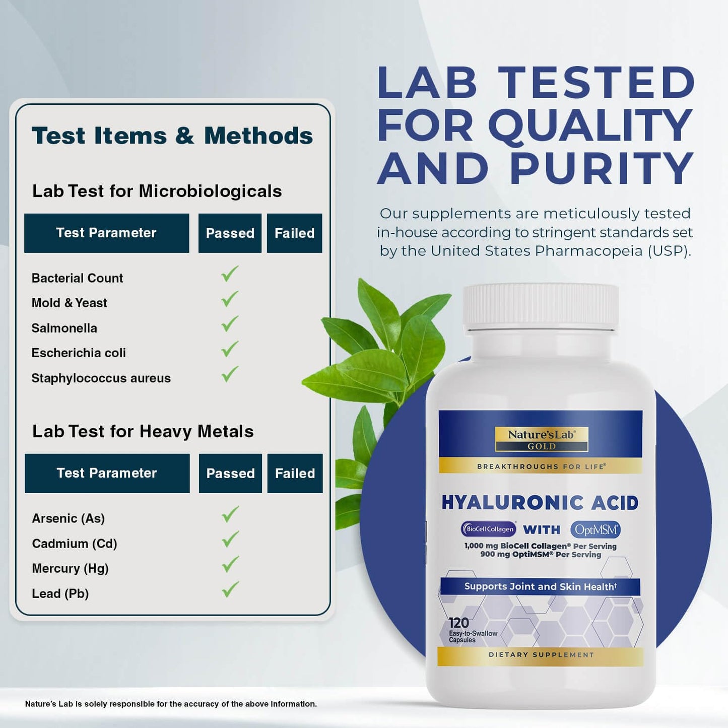 Nature's Lab Hyaluronic Acid with Biocell Collagen and MSM, 120 Capsules