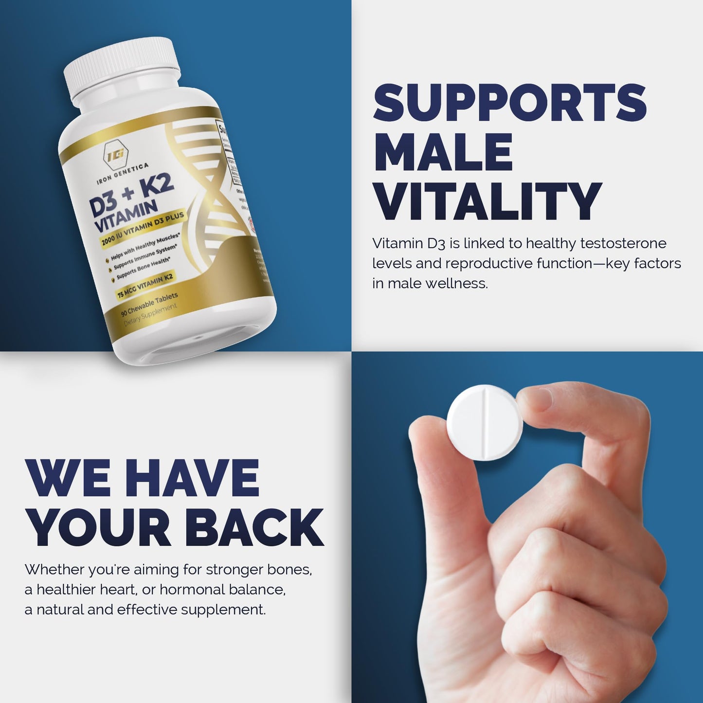 Iron Genetica Vitamin D3 + K2 (MK-7) Chewable 90 Count