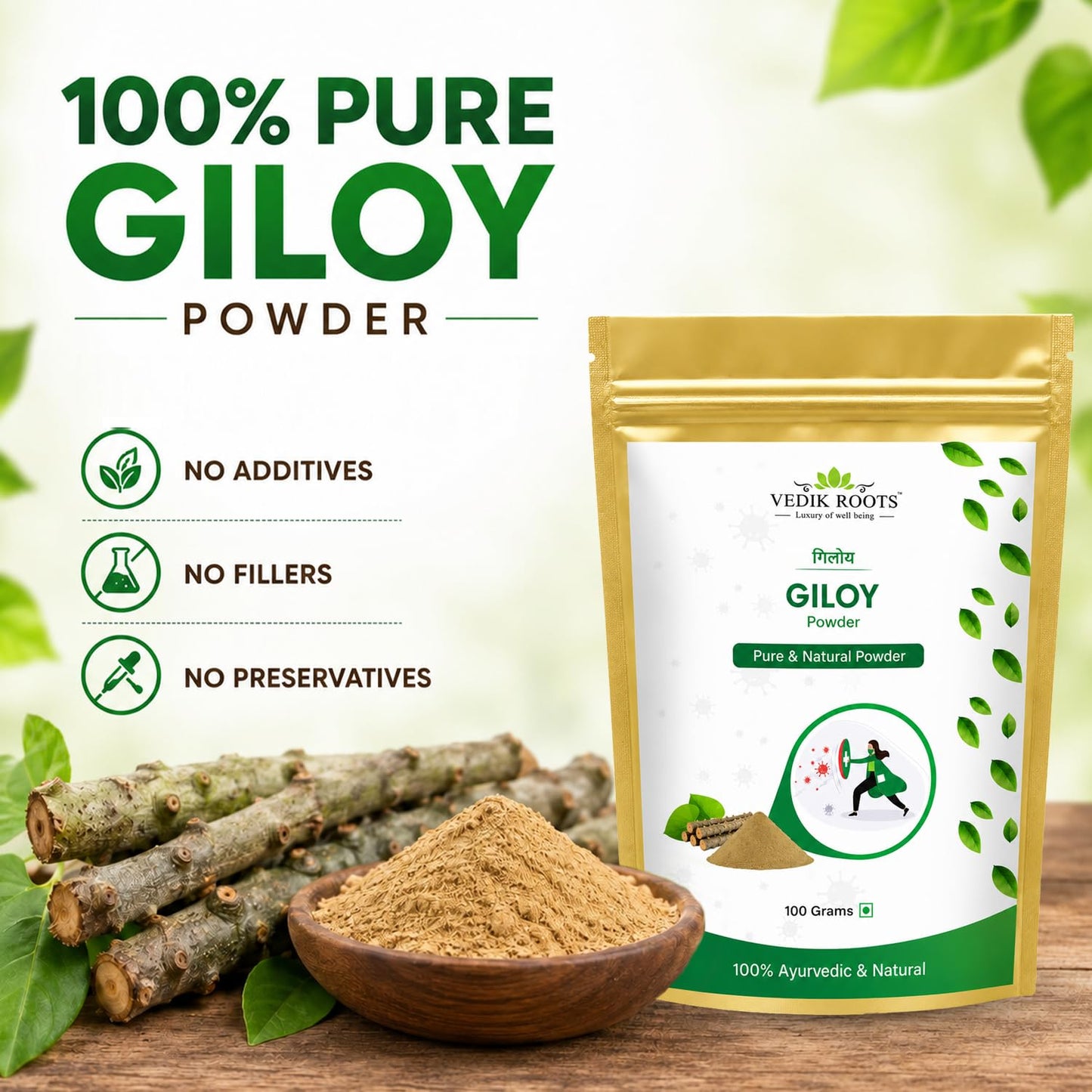 VEDIKROOTS Giloy Powder 3.52 Ounces