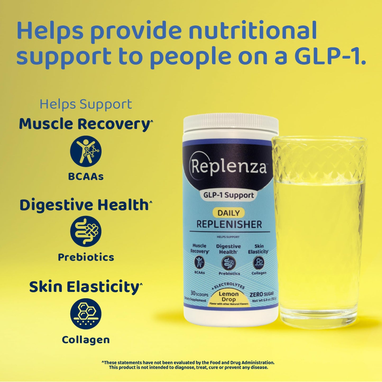 Replenza Daily Replenisher GLP-1 Nutritional Support Powder, 30 Scoops