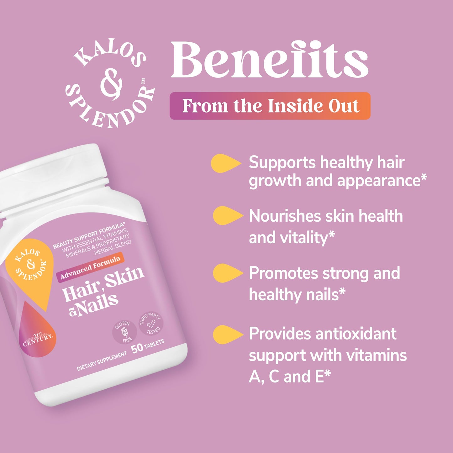 Kalos and Splendor 21st Century Hair, Skin and Nails Tablets, Advanced Formula, 50 Tablets
