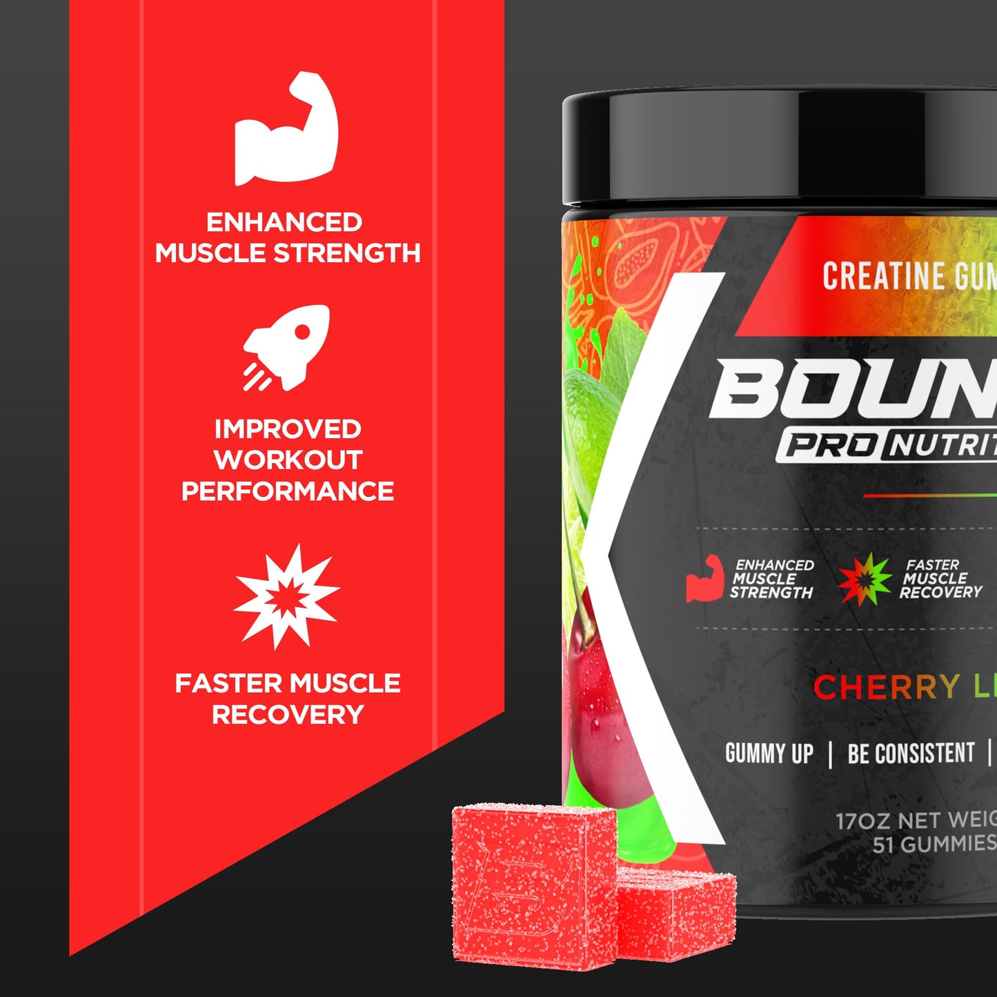 Bounce Pro Creatine Monohydrate Gummies, 51 Count