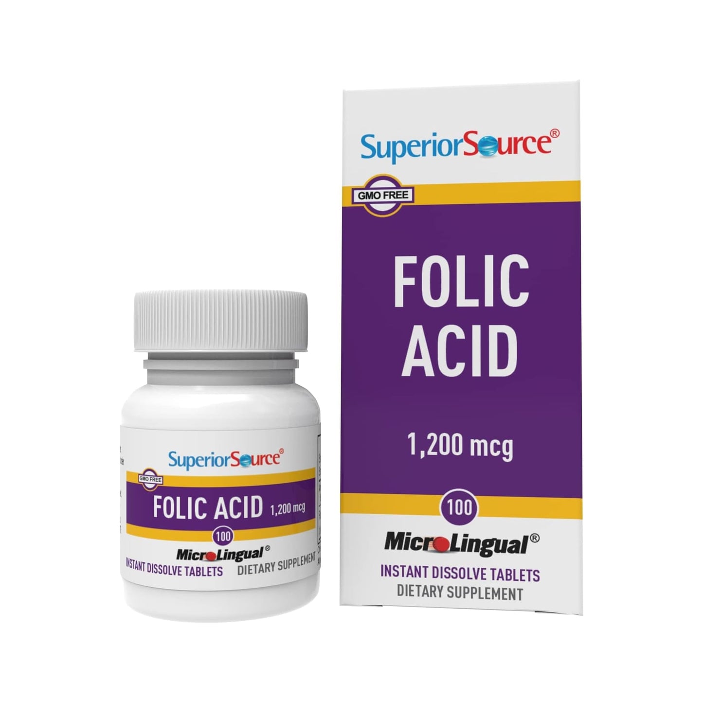 Superior Source Folic Acid 1200 mcg Tablet, 100 Tablets