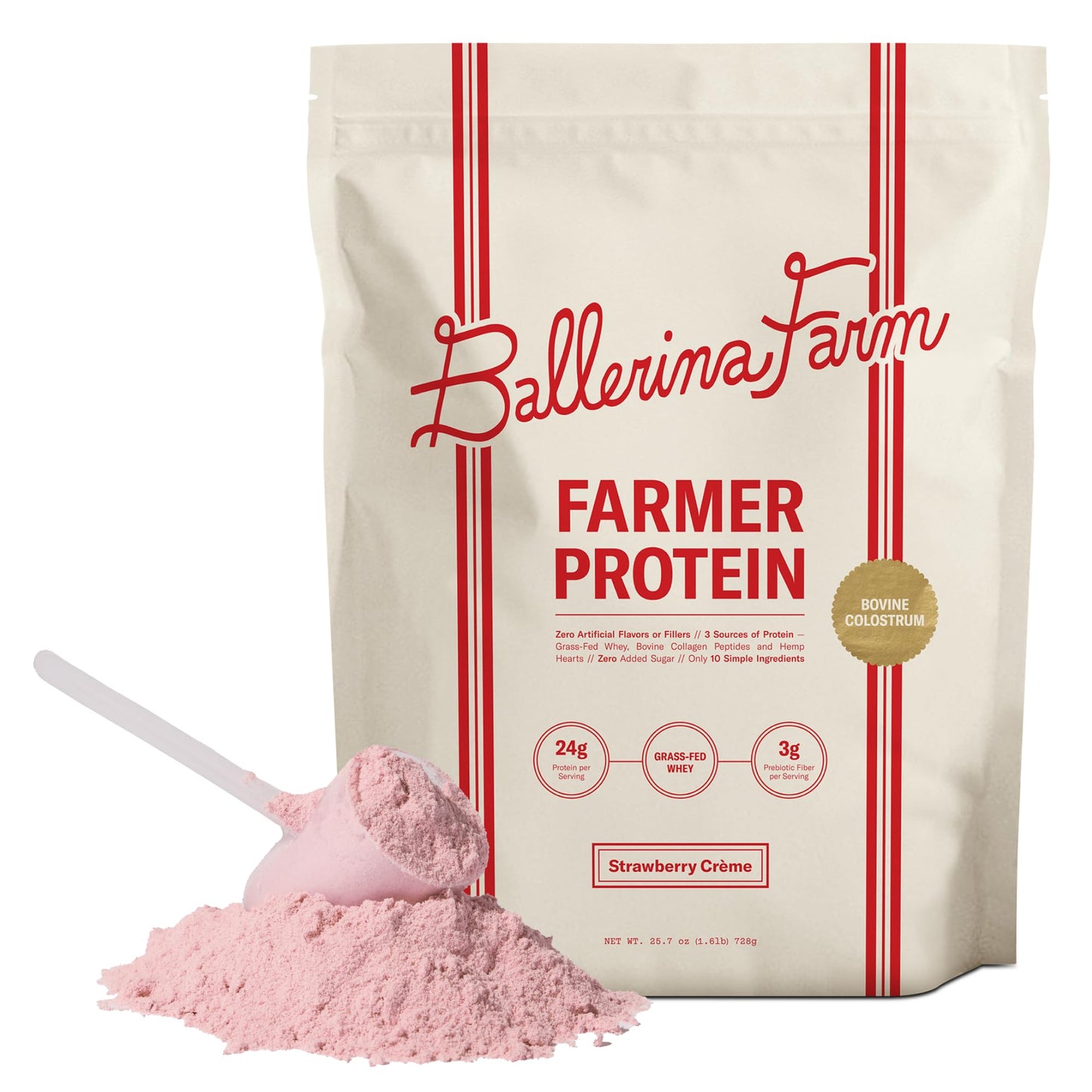 Ballerina Farm Grass Fed Whey Protein Powder Strawberry Crème 25.7 oz