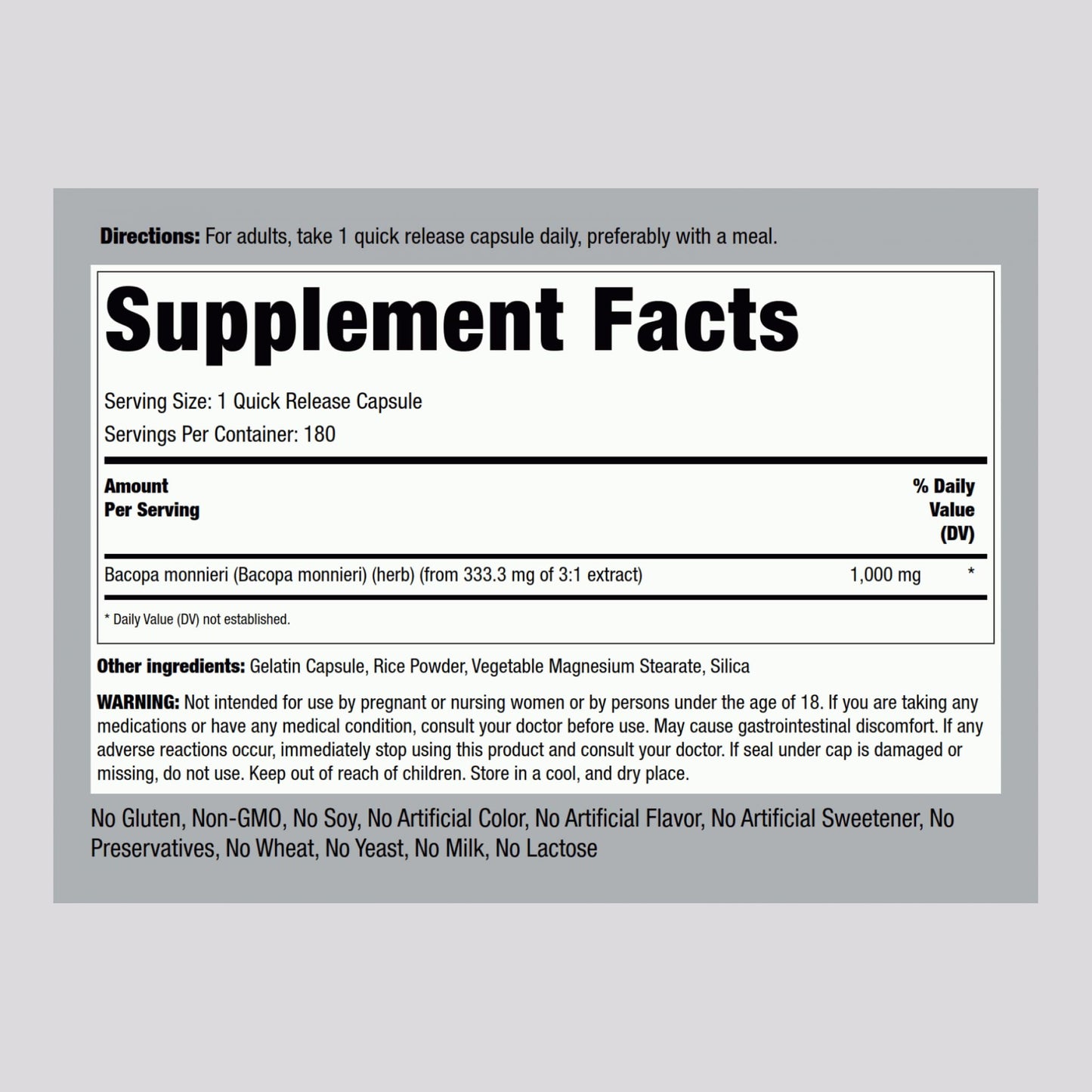 Piping Rock Bacopa Monnieri Supplement Capsule 180 Capsules
