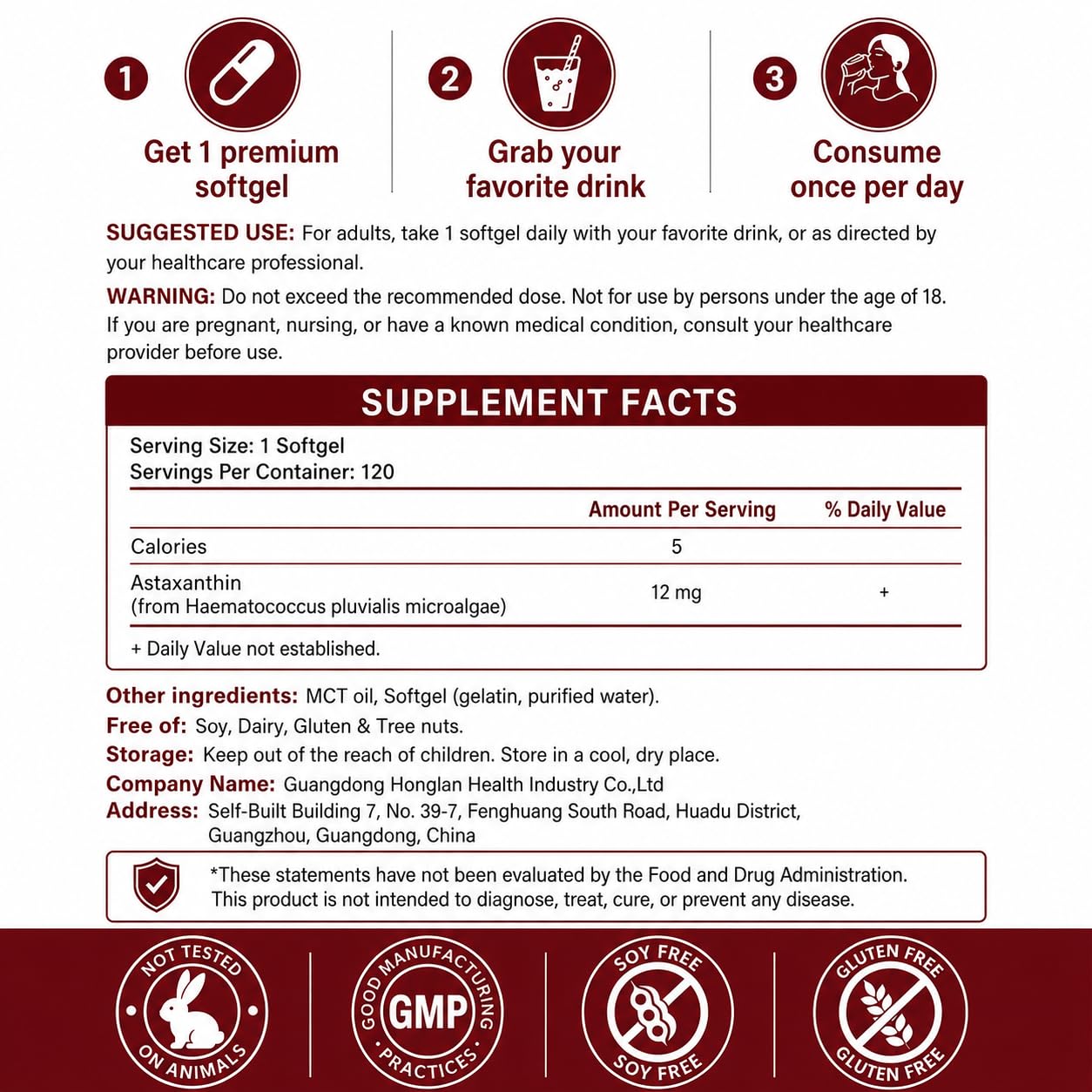 Coycozy Astaxanthin 12mg Natural Softgels, 120 Count
