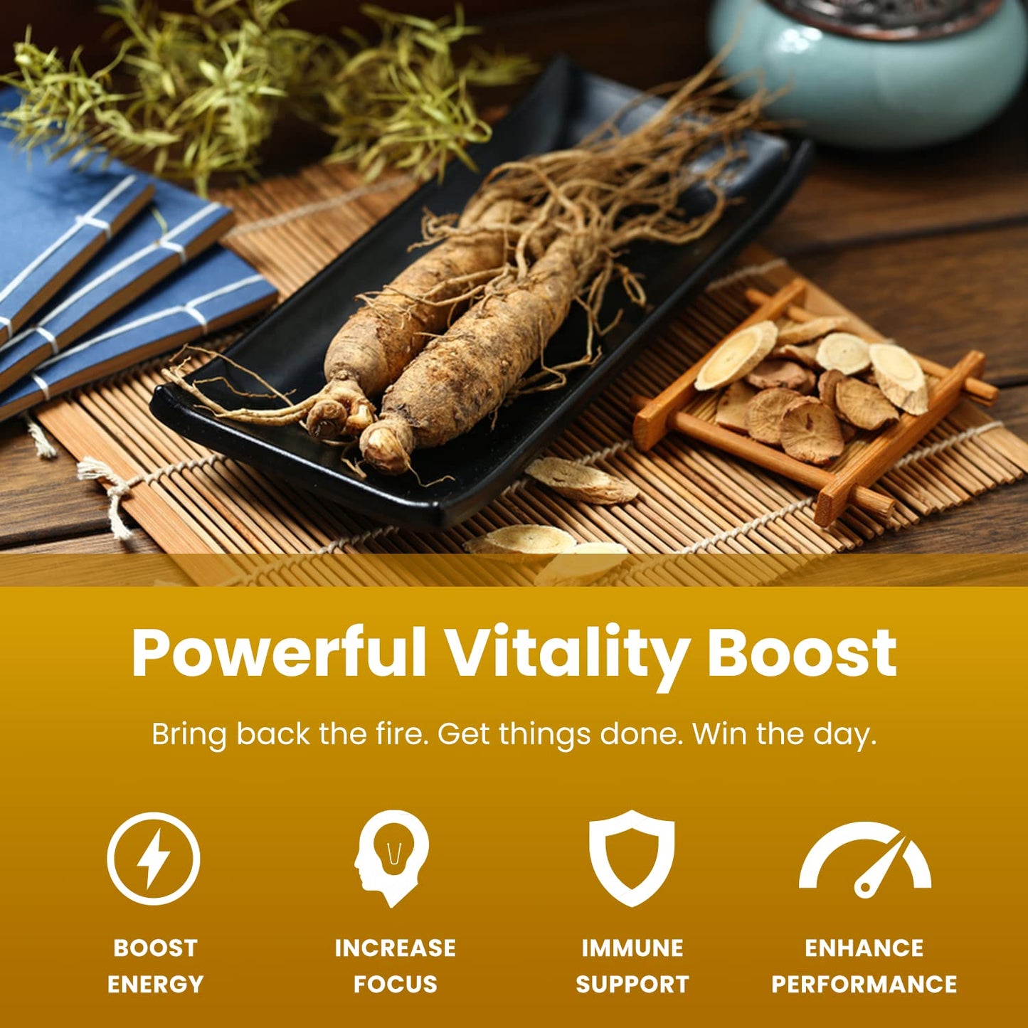 NutraChamps Korean Red Panax Ginseng Capsules with Ginkgo Biloba Extra Strength 20% Ginsenosides for Energy, Focus, Vitality & Immune Support Ginseng Root Extract Supplement for Men 90 Capsules