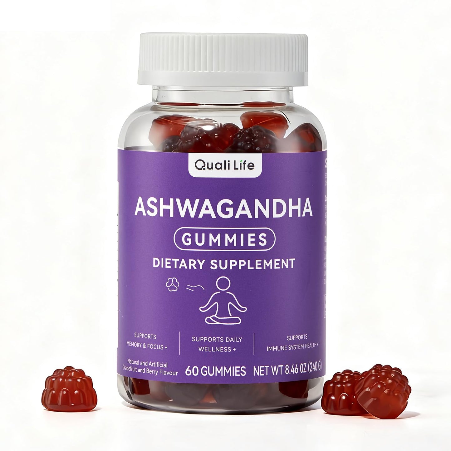 QualiLife Ashwagandha Gummies for Relax & Cortisol Support, 60 Gummies