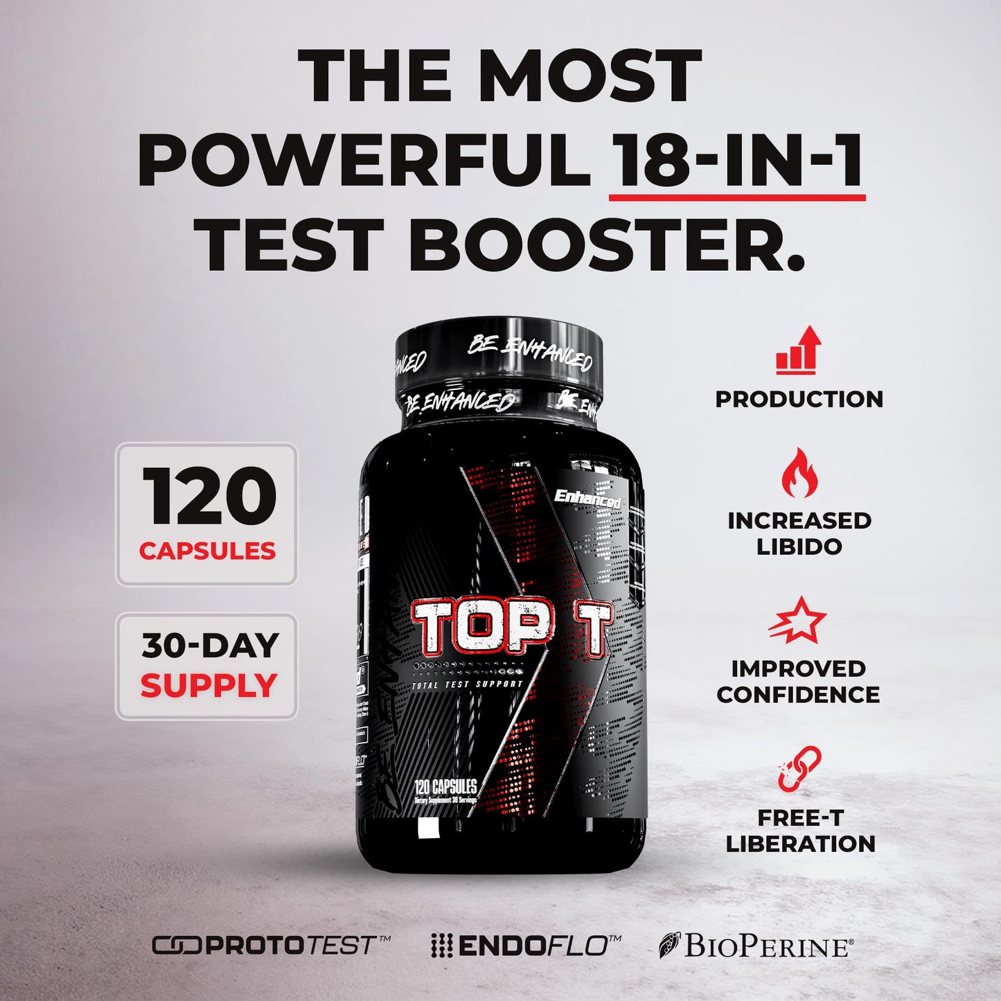 Enhanced Top T - 18-in-1 Premium Testosterone Booster for Men Capsules 120 Count