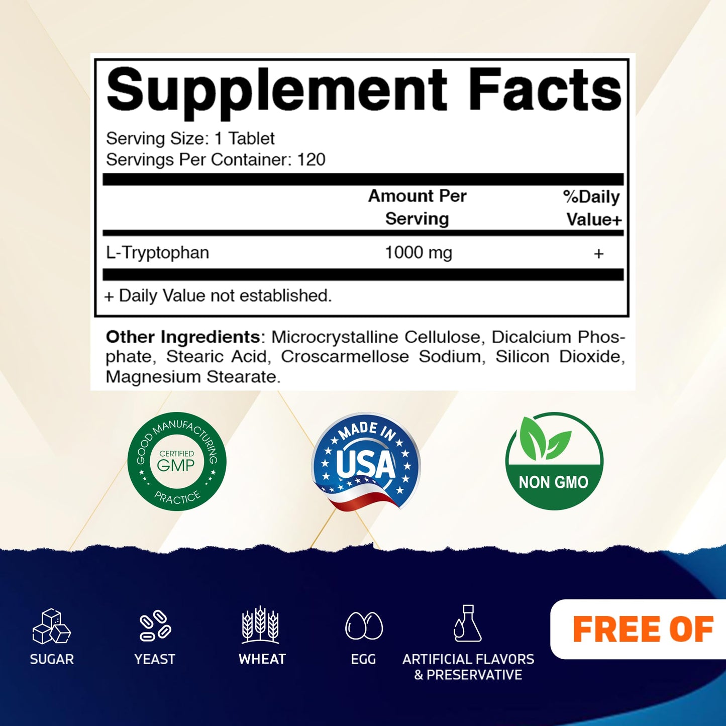 Vitamatic L-Tryptophan 1000mg Tablets, 120 Count
