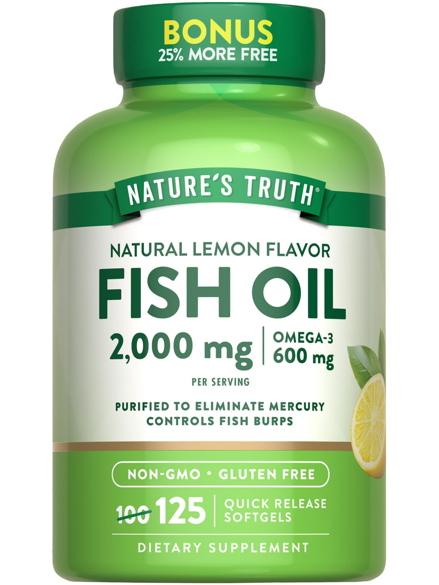 Nature's Truth Omega 3 Fish Oil 2000 mg Softgel, 125 Softgels