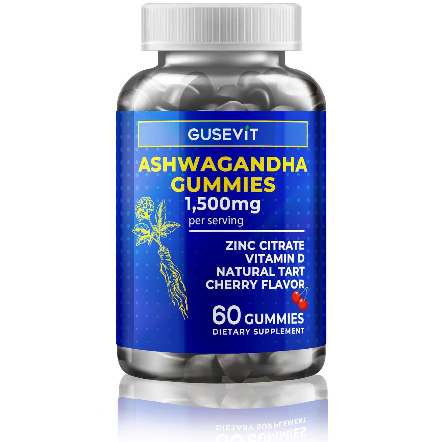 Gusevit Ashwagandha Gummies 1500mg with Vitamin D & Zinc, 60 Count