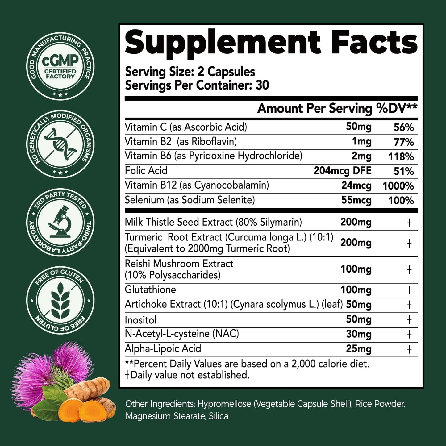 HojaSana Milk Thistle Liver Detox Supplement – Liver Cleanse Detox & Repair with Glutathione, NAC, Turmeric, Artichoke & Reishi Mushroom – Supports Detox, Metabolism & Liver Health Capsules 60 Count