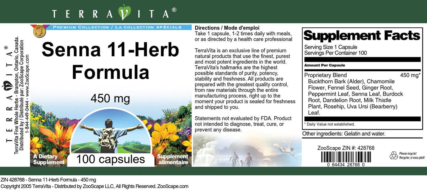 Terravita Senna 11-Herb Formula 450 mg Capsules 200 Count