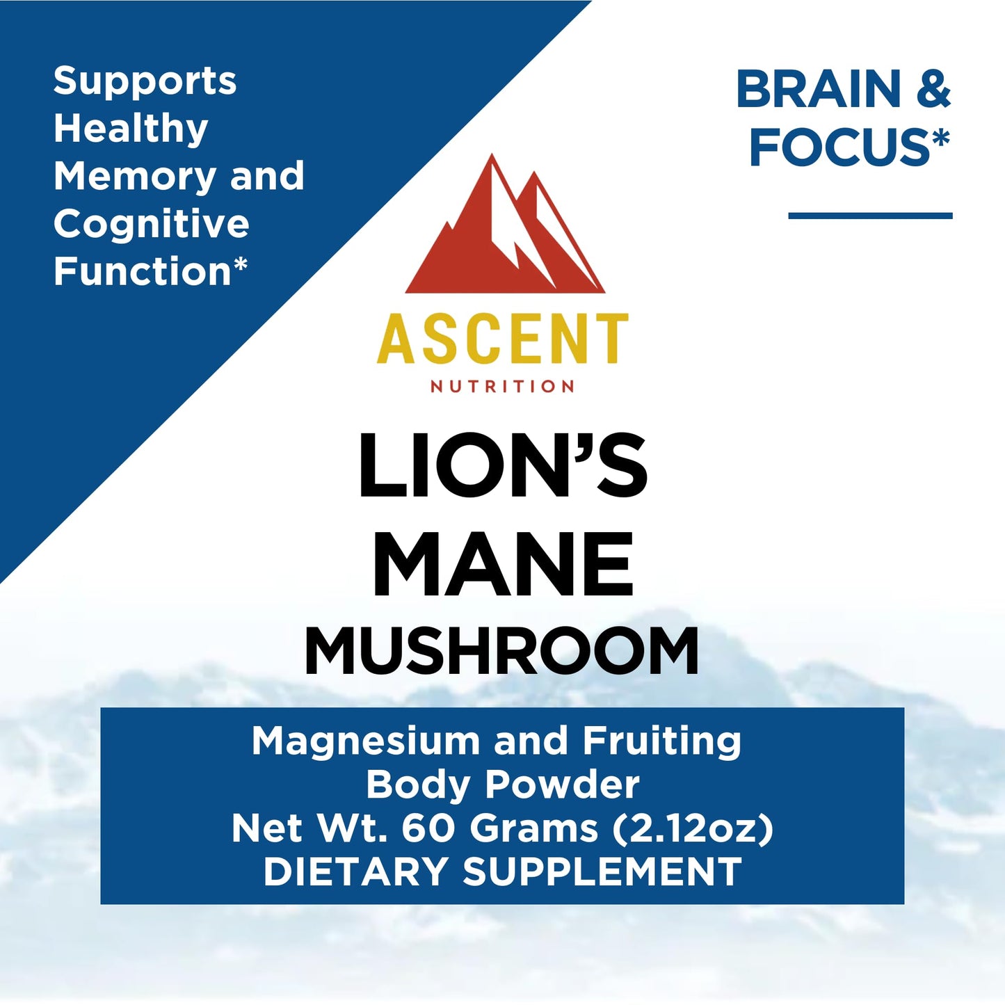 Ascent Nutrition Organic Lion's Mane Mushroom Powder, 2.12 oz