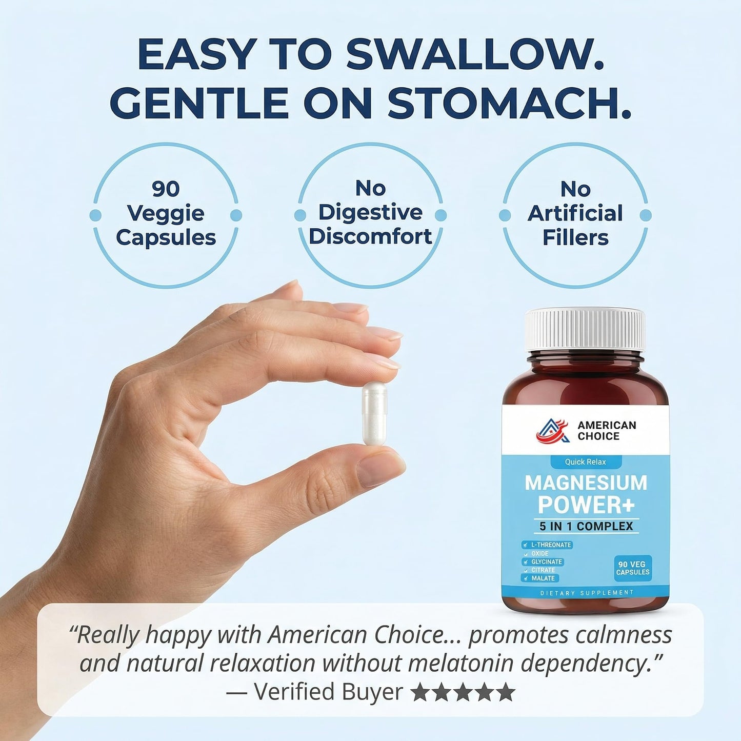 American Choice Magnesium Complex for Women & Men 5-in-1 200mg (Glycinate, L-Threonate, Citrate, Malate & Oxide) Capsules, 90