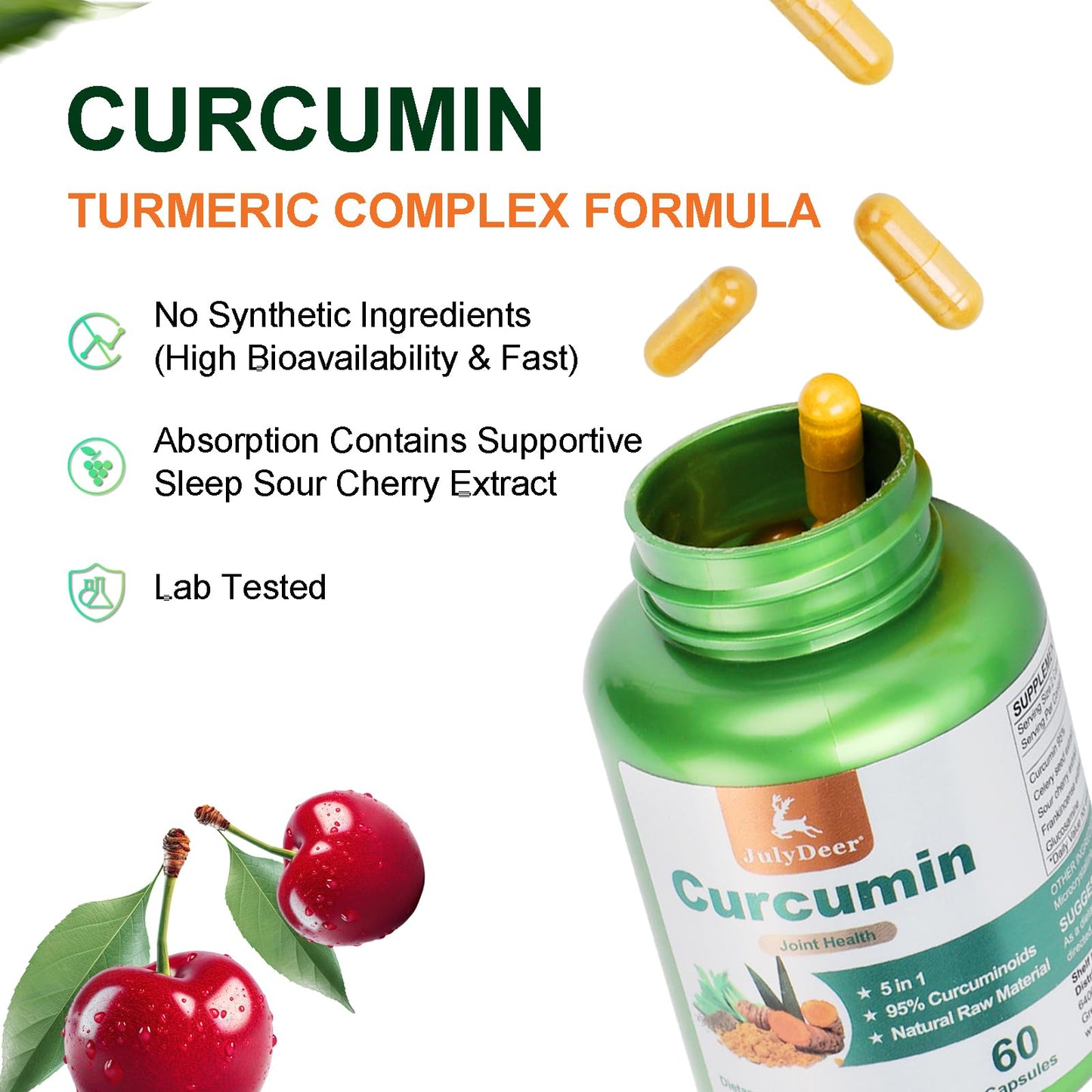 JulyDeer Turmeric 95% Curcumin 120 Capsules