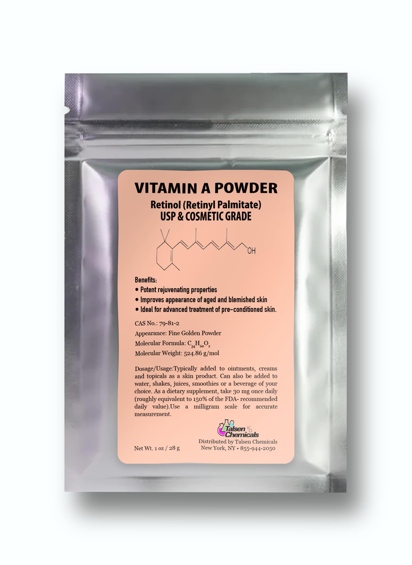 Talsen Chemicals Vitamin A Powder, 1 oz (28 g), 1 Count