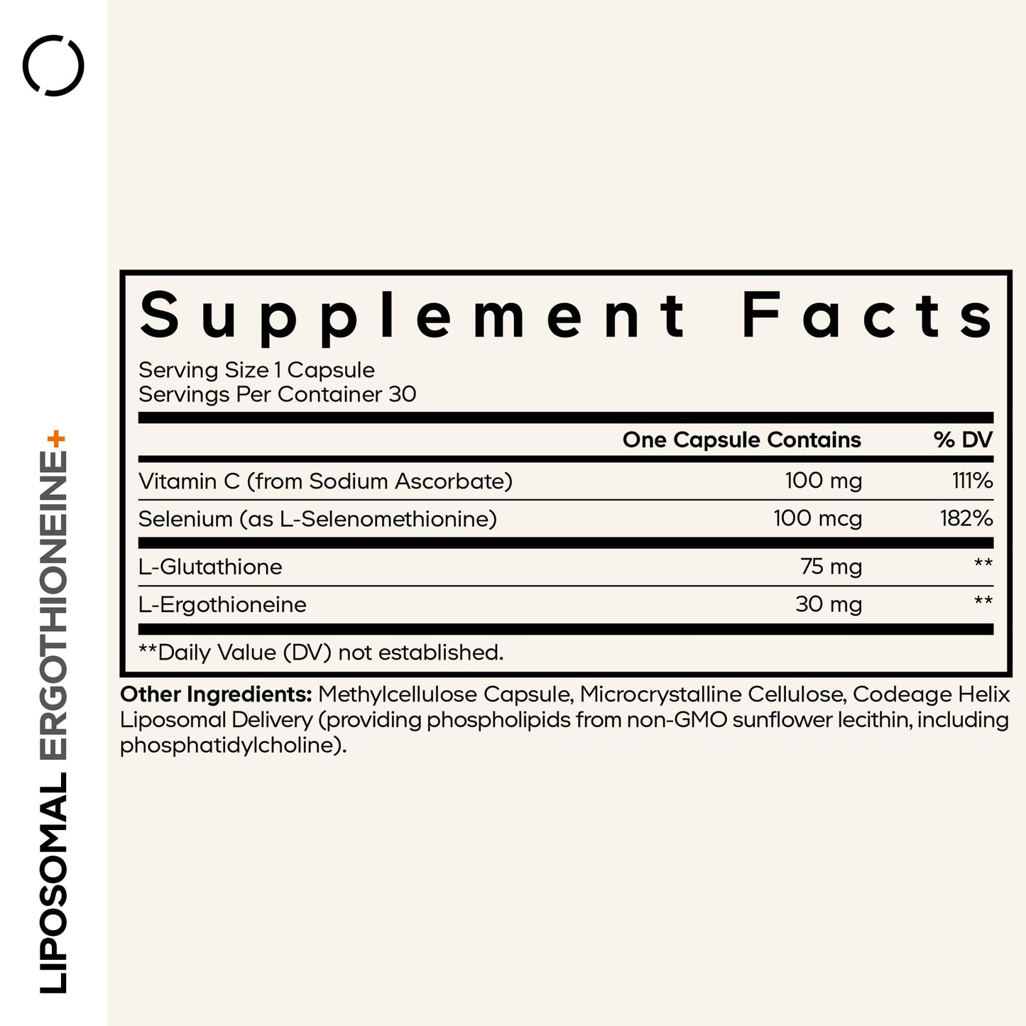 Codeage Liposomal Ergothioneine+ Supplement Capsules, 30 Count