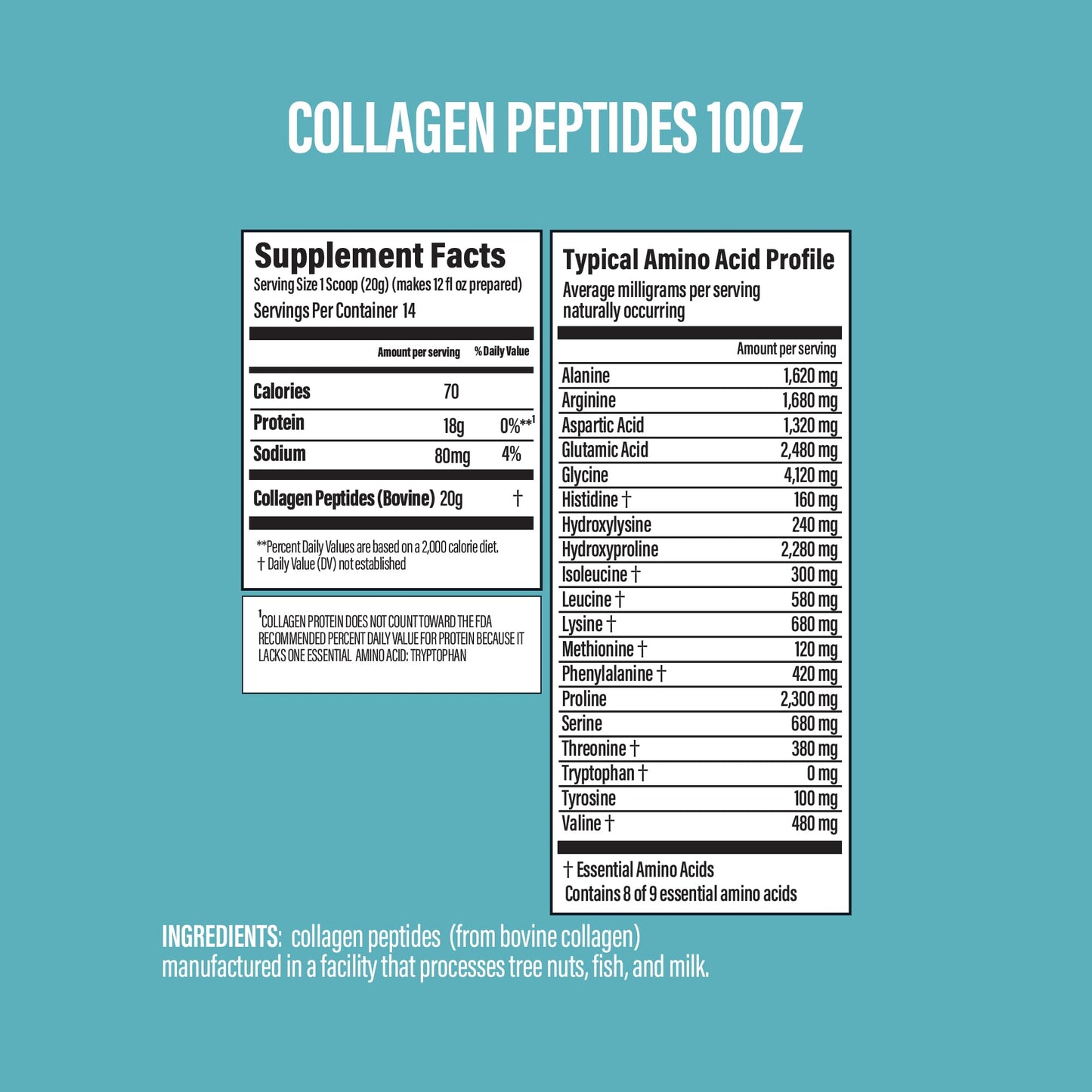 BUBS Naturals Unflavored Collagen Peptides Powder, 10 oz