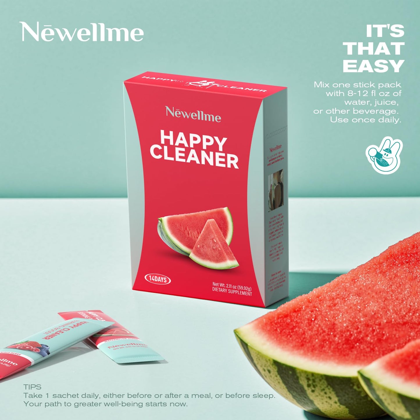 NEWELLME Watermelon Berry Probiotics Powder, 4.4 Ounce