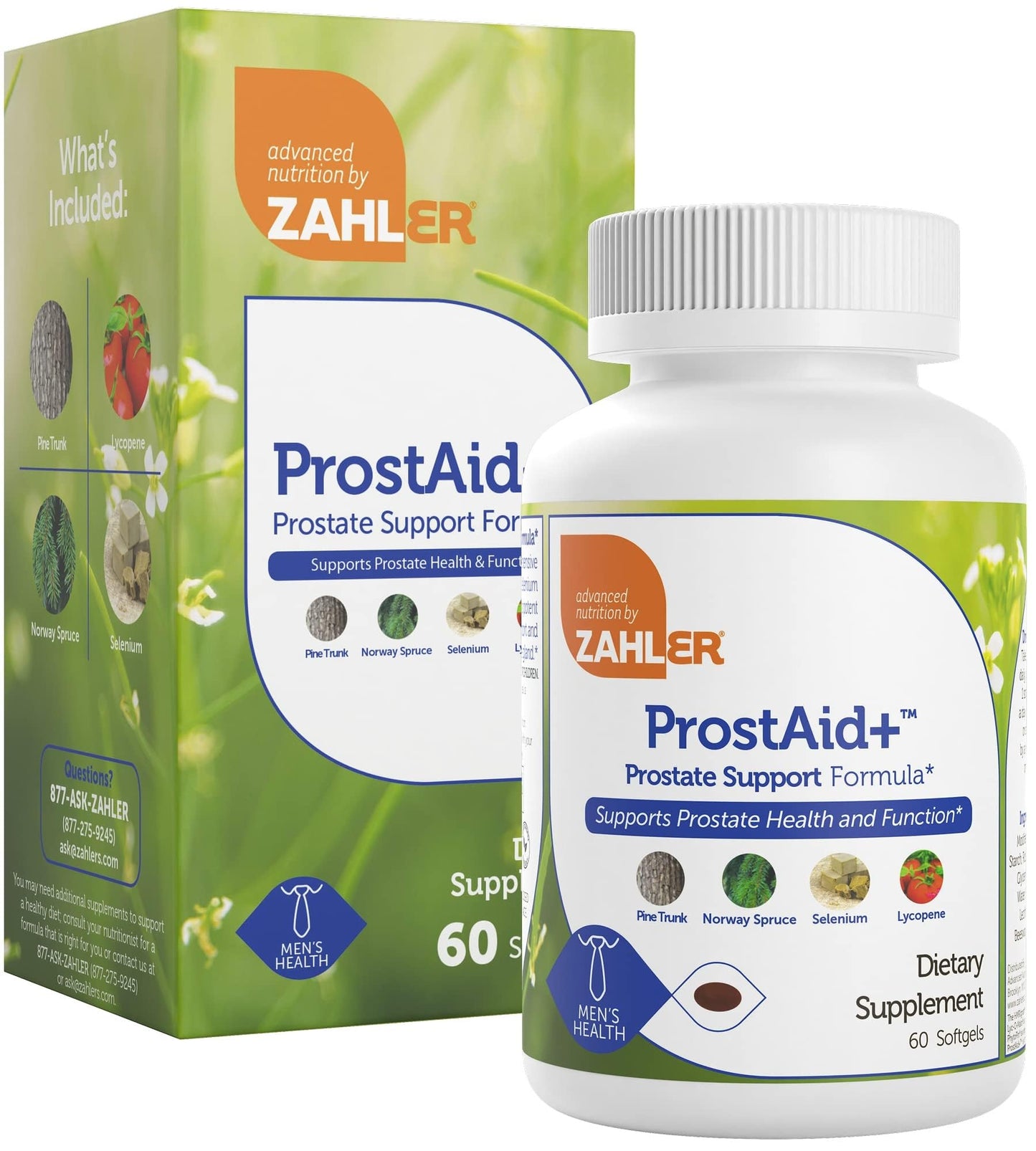 Zahler ProstAid+ Prostate Supplements for Men with Lycopene & Norway Spruce for Urine Flow, Prostate Support Softgels, 60 Count