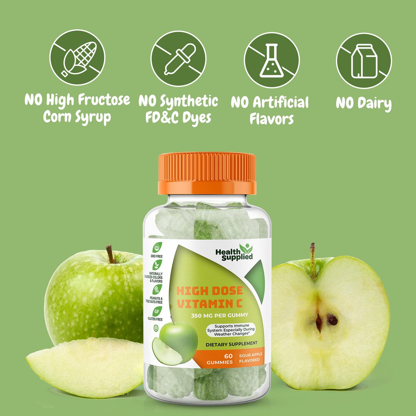 Health Supplied Vitamin C Gummies Mega Dose 1050 mg Vitamin C, 60 Gummies