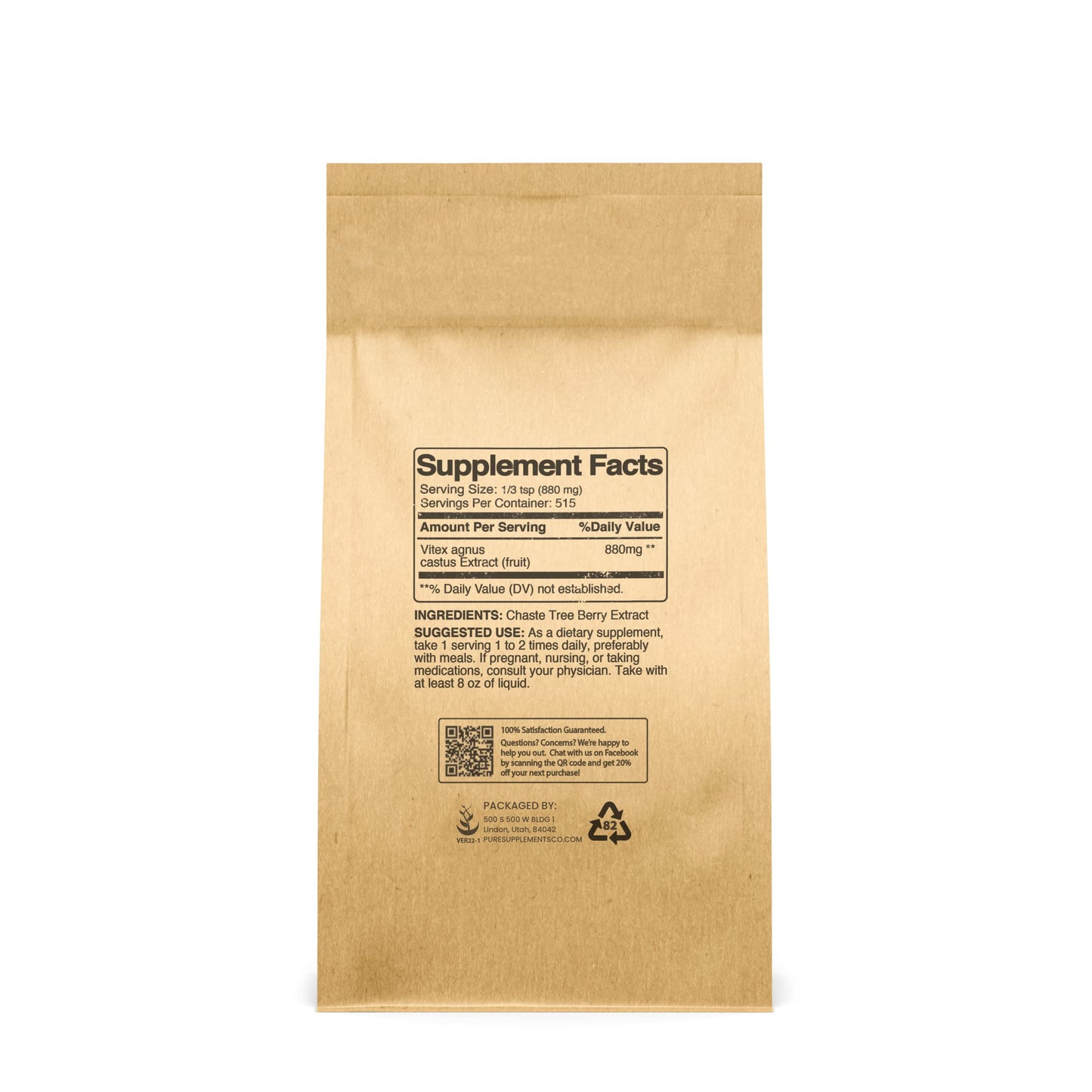 Pure Organic Ingredients Chasteberry Extract (Vitex Agnus-Castus) Powder 32