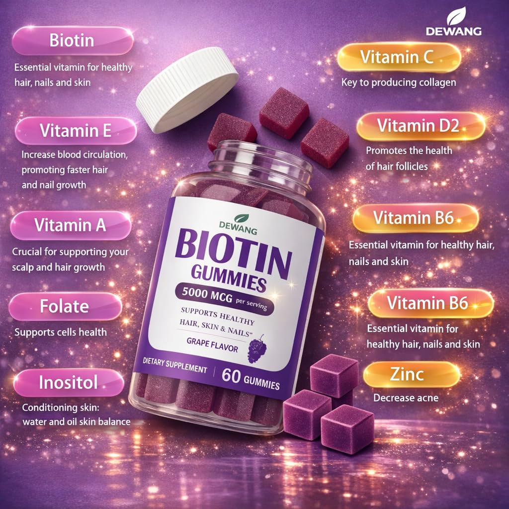 DEWANG Biotin Gummies 5000mcg, 60 Count