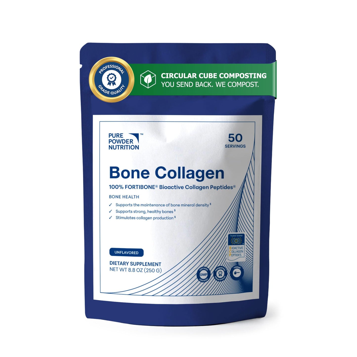 Pure Powder Nutrition Bone Collagen with FORTIBONE Bioactive Collagen Peptides for Bone Health Powder 8.8 oz