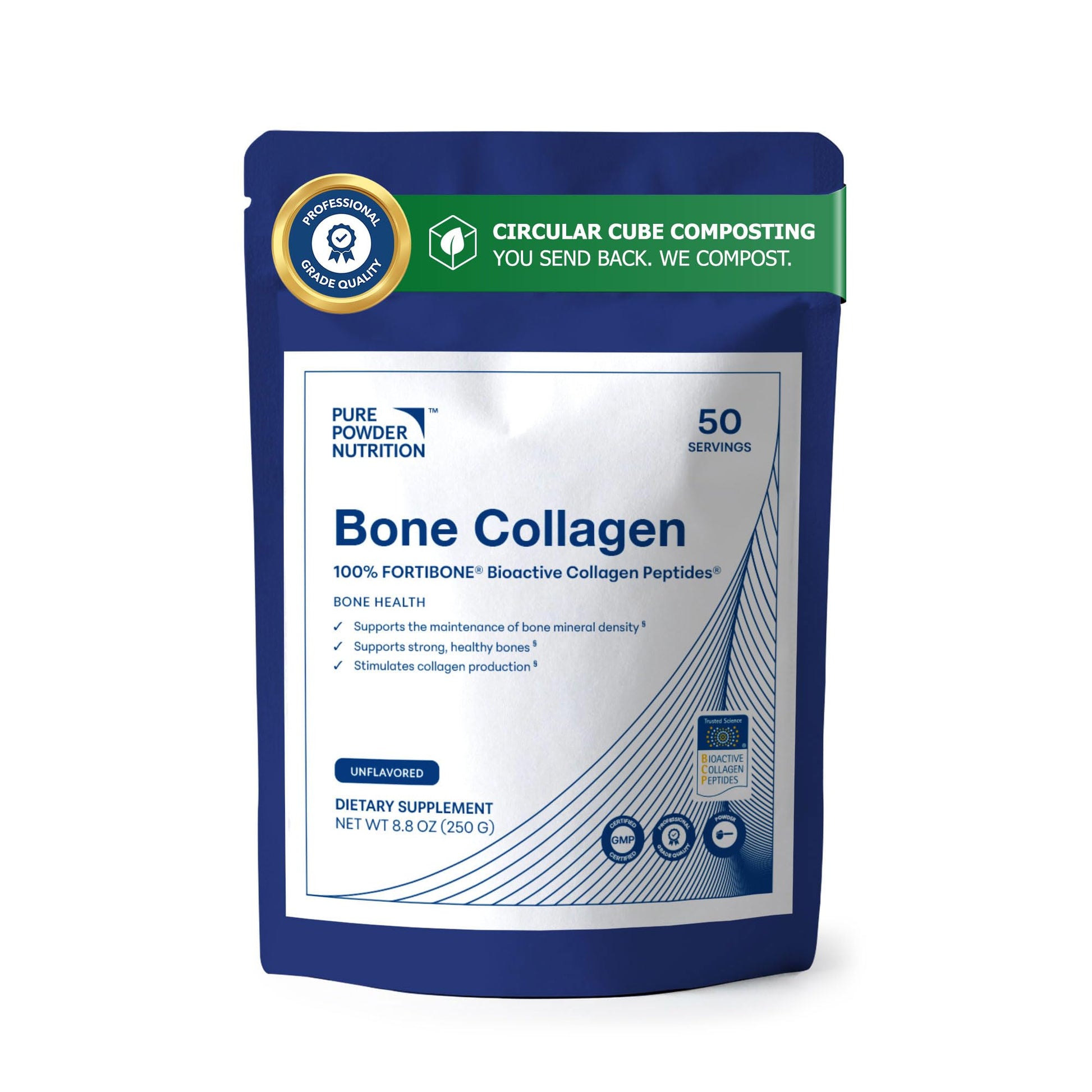 Pure Powder Nutrition Bone Collagen with FORTIBONE Bioactive Collagen Peptides for Bone Health Powder 8.8 oz