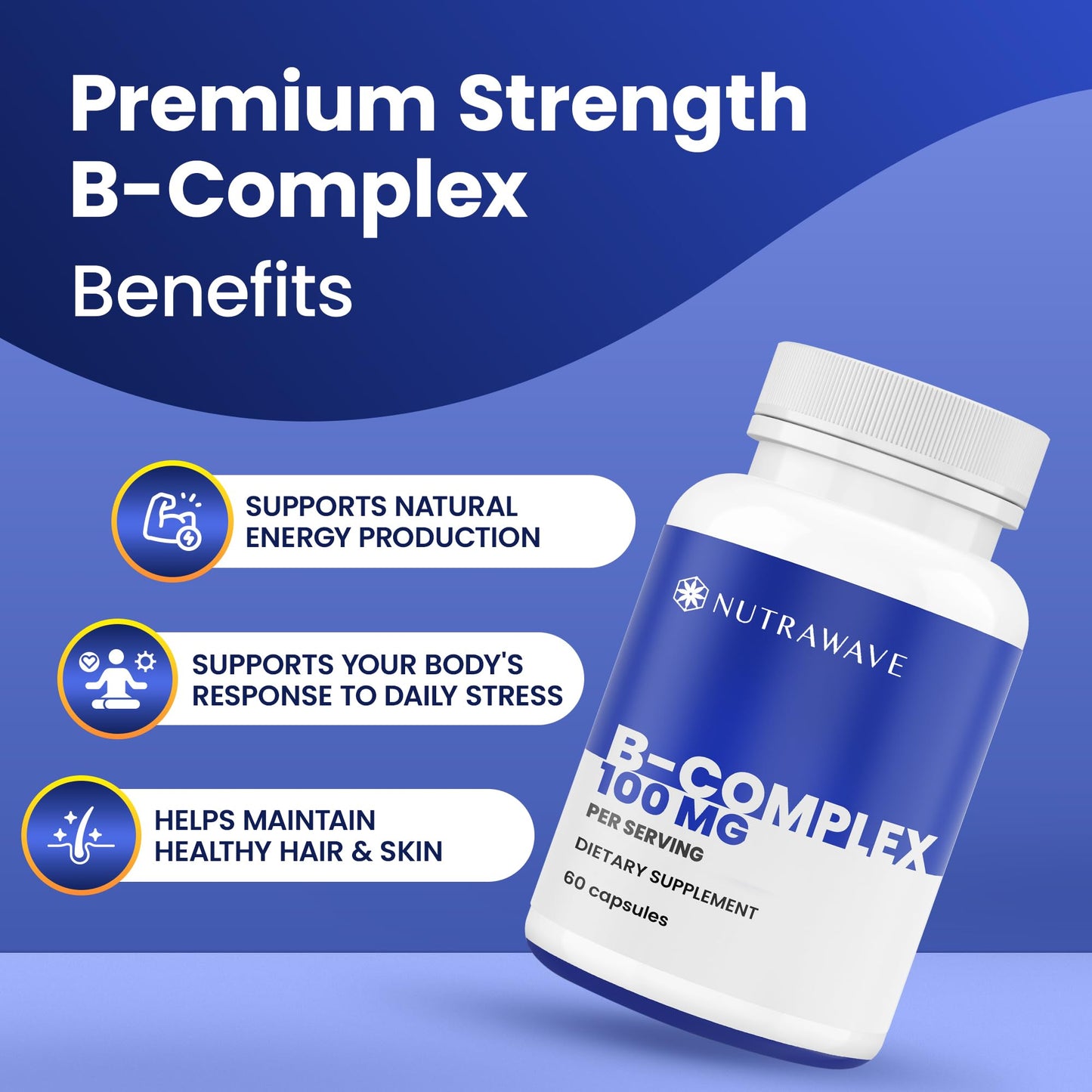 Nutra Wave Super B Complex Vitamins for Women & Men Capsules, 60 Count