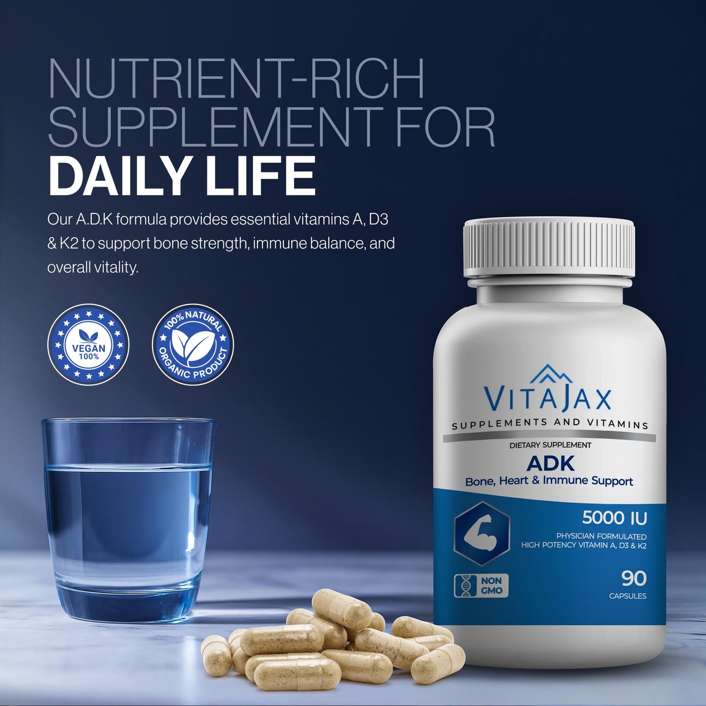 VITAJAX ADK Vitamin A D3 K2 Capsule, 180 Capsules