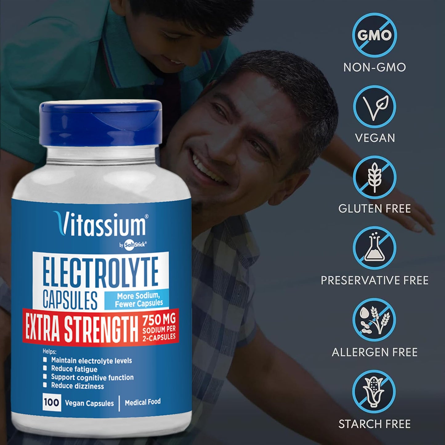 Vitassium Extra Strength Electrolyte Capsules, 750 mg Sodium, 100 Capsules